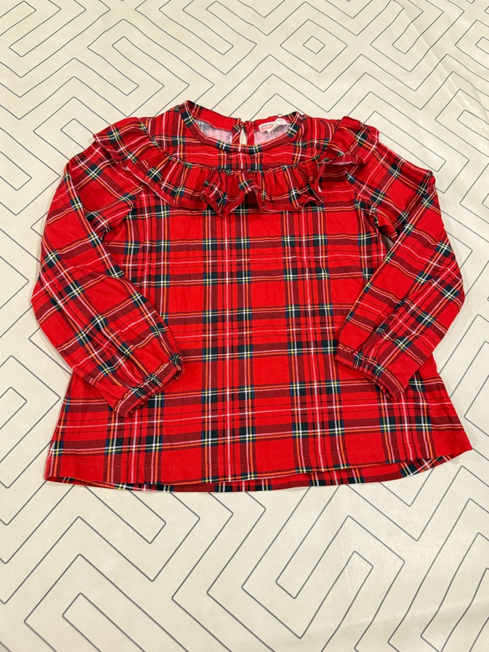 Crewcuts Red Plaid Ruffle Yoke Top